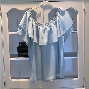 Emma & Olivia Chambray Ruffle Blouse